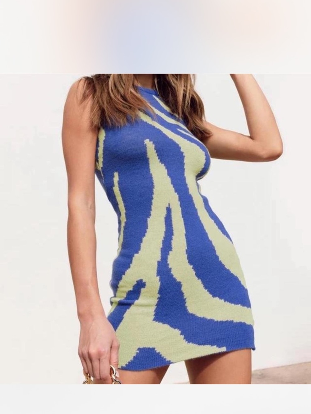 Princess Polly Blue and Lime Abstract Knit Mini Dress